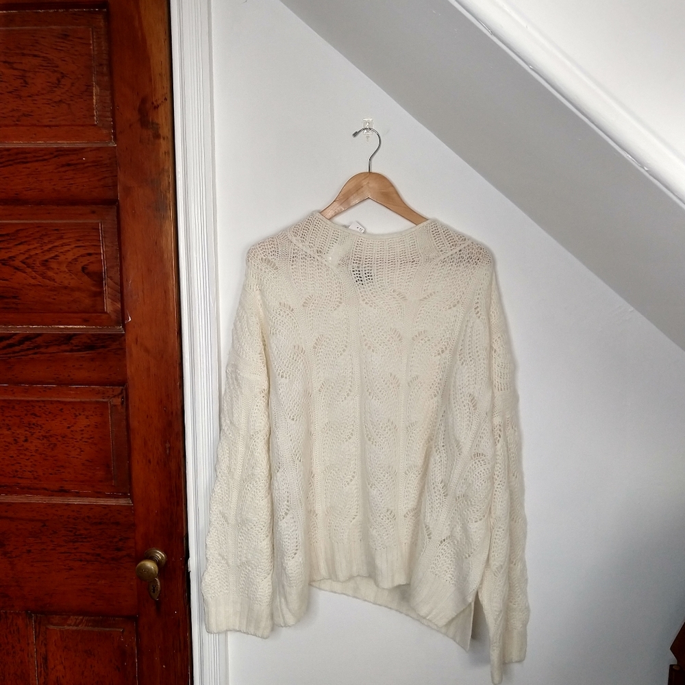 J.CREW Pointelle Cable Chunky Knit Sweater Ivory - Picture 1 of 7